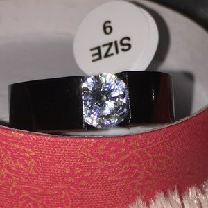 2 Black Titanium Steel Zircon Rings size 12 & 9